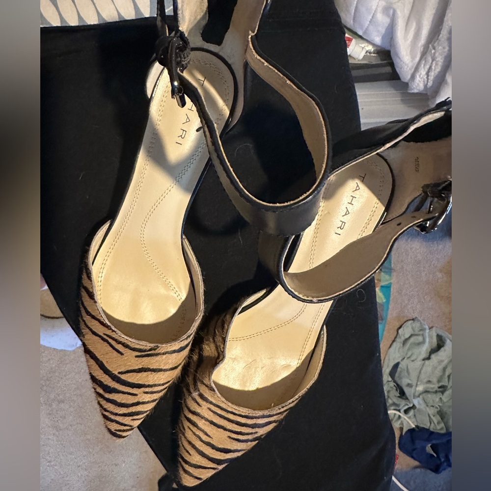 Tahari Animal Print Heels in Black and Brown
